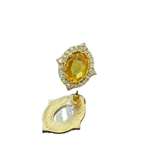 Elegant Gold & Yellow Crystal Clip-On Earrings With Rhinestone Accents - Picture 3 of 6